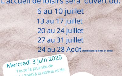 Information été 2026 centre de loisirs