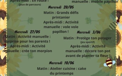 Mercredis Mai Juin et Juillet – 6 ans